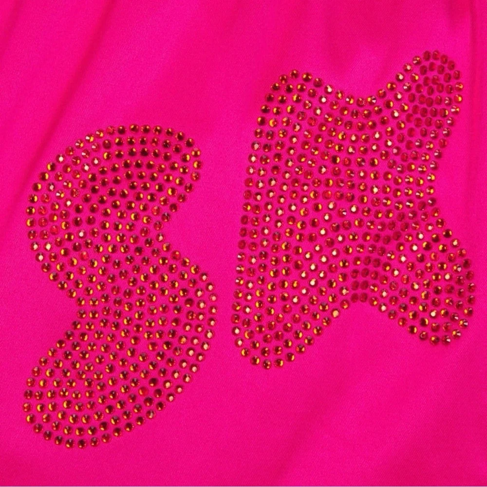 SKIMS Woven Shine Rhinestone Logo BOXERS & BRA in Raspberry - Picture 8 of 13